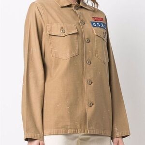 New Ralph Lauren Women’s Tan Button-Up jacket  with Patches